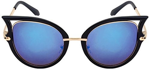 Chic Cut-Out Cat Eye Sunnies With Color Mirror Lens 32163-REV2