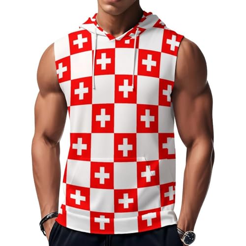 Tiwkpdgeck Vector_swiss_fonas Sleeveless Hoodies for Men, Tank Tops, Workout Hooded with Pocket, Bodybuilding Muscle Cut Off T Shirt for Daily Wear Sport M