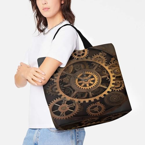 Women's Multi-Functional Shopping Bag,Gears Clock Bronze Century Printing Messenger Bag Shoulder Bag for Travel, Work, Shopping & Parties with Inner Pocket, Grocery Bag Lightweight & Water-Resistant 6