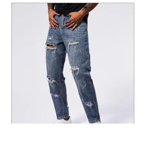 Men's Perforated Jeans Loose Harun Retro Street Korean Edition Long Pants2