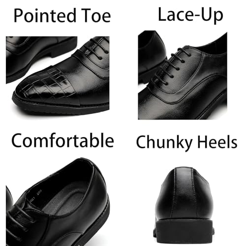 Men's Luxury Leather Elevator Lace Up Dress Oxford Shoes Lightweight Comfort Low Top Pointed Toe Non-Slip Casual Derby Shoes for Bussiness Formal Office2