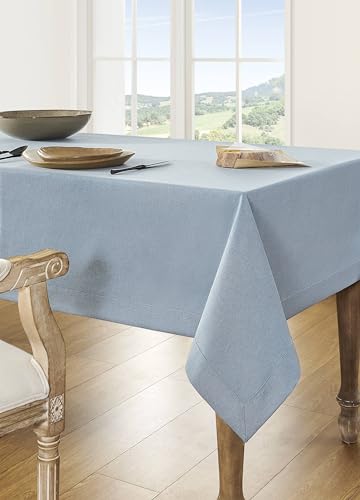 ZeeMart-Blue-Tablecloth-Farmhouse-Linen-Style-Table-Cloth-Rectangle-Table-Cloths-60-x-104-Inch-Chambray-Blue-Wrinkle-Resistant-Washable-Heavy-Weight-Tight-Weave-TableCloths ZeeMart Blue Tablecloth Farmhouse Linen Style Table Cloth Rectangle Table Cloths 60 x 104 Inch Chambray Blue Wrinkle Resistant Washable Heavy Weight Tight Weave TableCloths