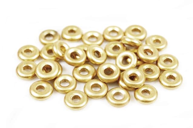 150pcs Demi Round O-Bead Circular Spacer Beads 10 mm, Chalk White Aztec Pale Gold (3000-1710), Bohemia Crystal Glass, Czechia 11144003