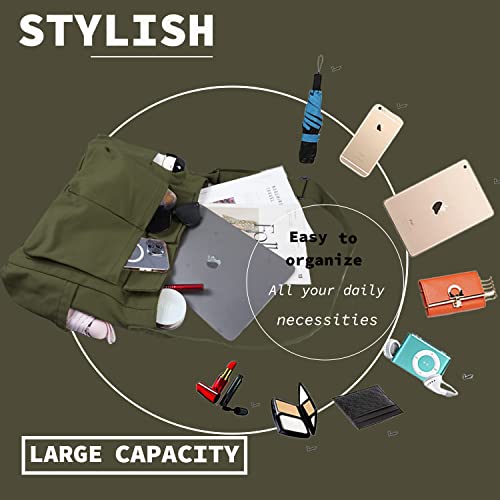 Canvas Messenger Bag Large Hobo Crossbody Bag with Multiple Pockets Casual Shoulder Tote Bag for Women and Men - Image 7