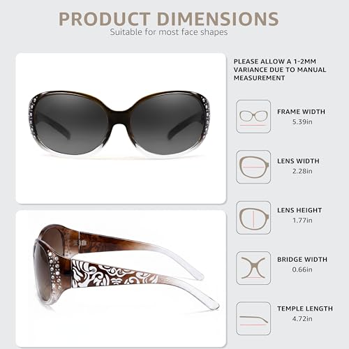 Image of LVIOE Polarized Sunglasses for Women Rhinestone Design Wrap Around Shades | UV400 Protection Fashion Sun Glasses Stylish Elegant Frame, Bonus Cleaning Cloth & Soft Pouch Plus Essential Accessories
