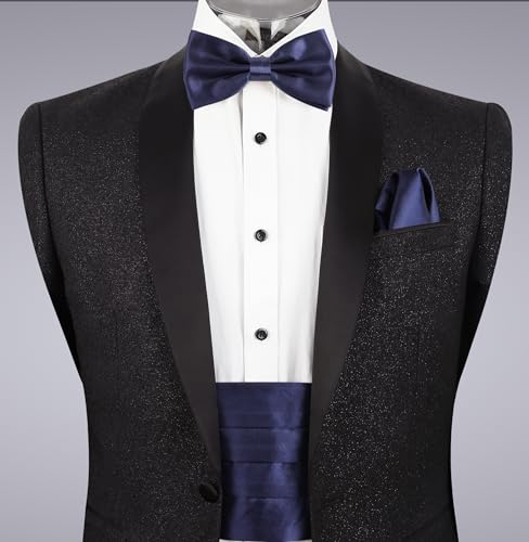 Image of Alizeal Mens Multicolored Silk Solid Cummerbund Bow Tie Set