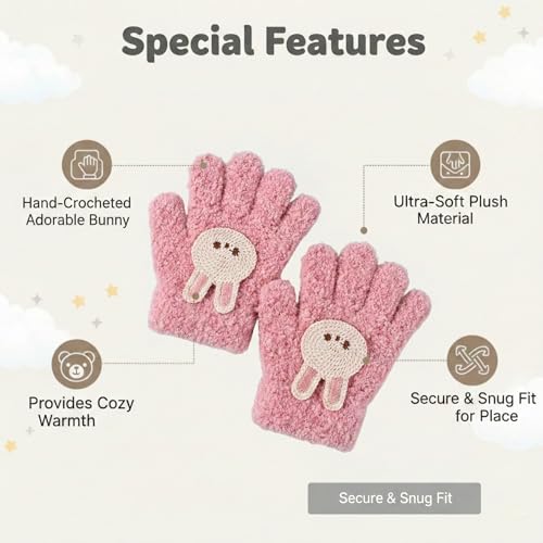 Image of Kraptick Kids Winter Gloves - Ultra-Soft Thick Knit Fuzzy Warm Mittens for Boys & Girls Cute Bear Patch Thermal Hand Warmers for Toddlers & Children -1