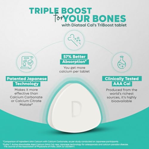 Image of Diataal Calcium supplement for Men & Women | 57% Better Absorption | AAA Cal 500mg + D3 (400 IU) |Calci and Vitamin D3 Tablets | Strong bones & Joint Health|90 Tablets