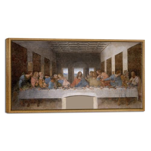 Pyradecor Framed the Last Supper by Leonardo Da Vinci Canvas Prints Christian Wall Decor Long Classic Jesus Posters Pictures for Living Room Bedroom Office Kitchen Decorations