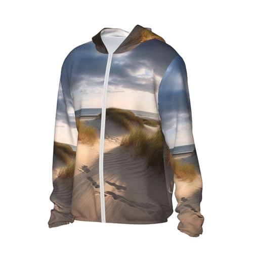 Beach Dunes Camiseta masculina com capuz e proteção solar FPS 50+ manga comprida Rash Guard, Preto,