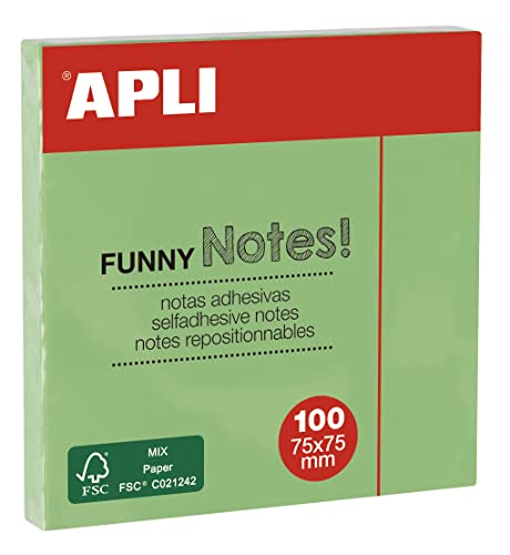 APLI 19084 - Notas adhesivas FUNNY 75 x 75 mm - Bloc de 100 hojas color VERDE pastel