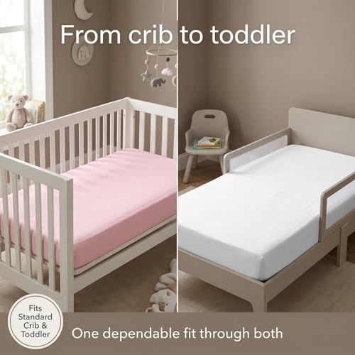 Image of Everyday Kids 2-Pack Fitted Crib Sheets, 100% Soft Breathable Microfiber Baby Sheet, Fits Standard Size Crib Mattress 28in x 52in, Pink Nursery Sheet and White Nursery Sheet