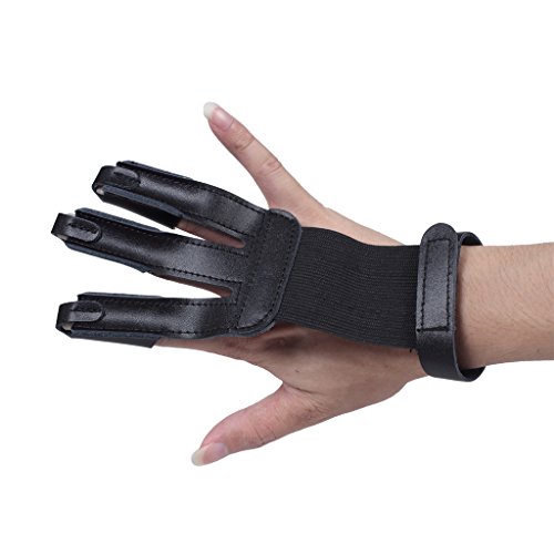 edealing Archery Gloves 3 Finger Handmade Leather Guard Shooting Finger Protector for Compound Bow (Black)