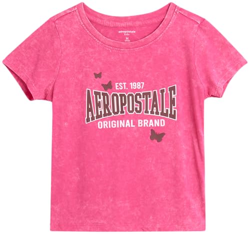 AEROPOSTALE Girls' T-Shirt - Summer Short Sleeve Crewneck Applique Graphic Tee Shirt for Girls (Sizes: 4-16)