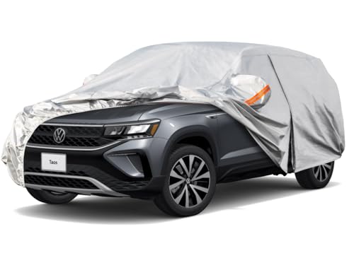 Image of Kayme 6 Layers SUV Car Cover Custom Fit for VW Volkswagen Taos(2021-2025) Waterproof All Weather for Automobiles, Outdoor Full Cover Rain Sun UV Protection.Silver