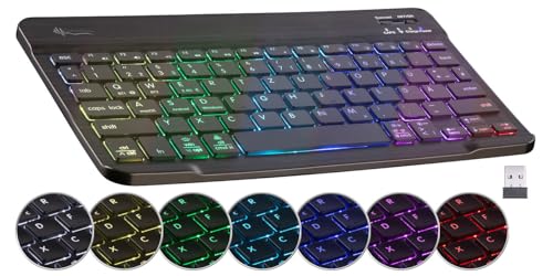GeneralKeys Keyboard: Kompakte Multi-Device-Akku-Funktastatur Bluetooth, LED 7 Color,QWERTZ (Tablet Tastatur, Tastatur Android, Bluetooth, Handy)