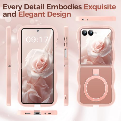 Image of Cute Wavy Magnetic Stand Case for Galaxy Z Flip 8 Fit for MagSafe, Pink