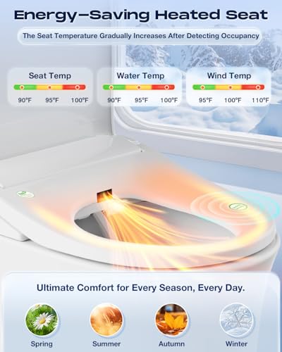 Image of Sosh Electric Bidet Toilet Seat With Remote, Auto Open Lid, Elongated | Dryer, Feminine and Rear Wash, Self-Cleaning Nozzle, Adjustable Angle & Pressure, Eco, Night Light, Slow Close, Wider Seat