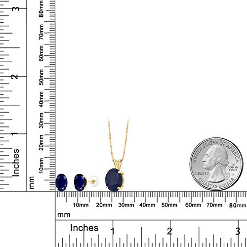 Gem Stone King 14K Yellow Gold Blue Sapphire Pendant and Earrings Jewelry Set For Women (6.60 Cttw, Oval 10X8MM and 8X6MM with 18 Inch Chain)2