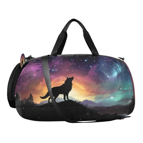 YETTASBIN Sport Travel Duffel Bag for Girls Boys, Galaxy Wolf Large Waterproof Weekender Overnight Bag, Detachable Shoulder Strap Gym Bag with Shoe Compartment & Wet Pocket2