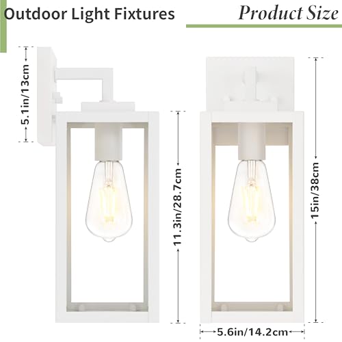 Image of Outdoor Wall Sconce 2 Pack, White Large Exterior Waterproof Wall Light Fixtures, Anti-Rust Porch Lights Outdoor with E26 Socket & Tempered Glass, Modern Outside Lights for House Front Door Patio, 15''