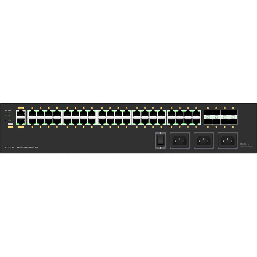 Image of NETGEAR AV Line M4250-40G8XF-PoE++ 48 Port Switch GSM4248UX-100NAS | L3 Managed | 40x1G PoE++ 2880W and 8x10G SFP+ | Rack-Mountable | Cloud Care's 3 Year Warranty SupportPlus Included