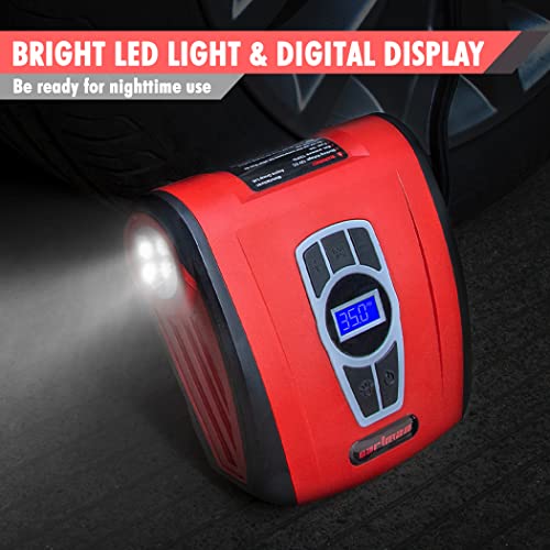 Image of CARTMAN Tire Inflator Portable Air Compressor, Auto Air Pump for Car /Bike with Digital Pressure Gauge & LED Light, Red