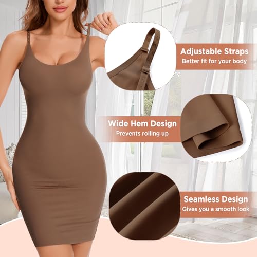 Image of Shapewear Slip Dress for Women Under Dress Full Slip Tummy Control Dress Slips Seamless Body Shaper Cami