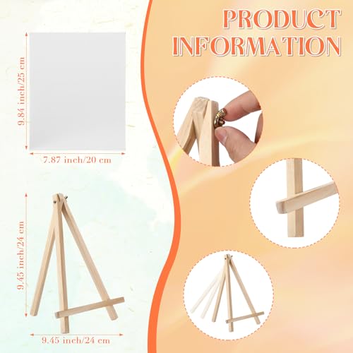 MotiMind 36 Pcs Mini Canvas and Easel Set for Painting, 8 x 10 Inch Canvas Panels with 9 Inch Wooden Easels for Oil Acrylic Painting Christmas Birthday Valentine\'s Mother\'s Day Art Crafts Party Favors