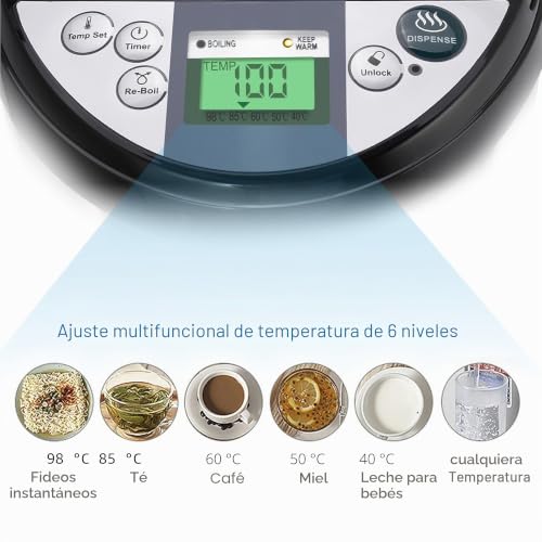 Miniatura 3 de Thermopot 5 Litros Dispensador De Agua Caliente De Acero Inoxidable Hervidor De Agua Dispensador De Agua Termo Tetera Temporizador De 24 Horas Pantalla Lcd Seguridad Para Niños 5 Litros