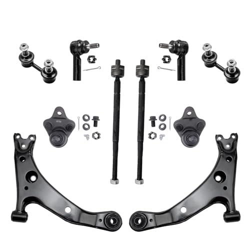 Image of Detroit Axle - Front End 12pc Suspension Kit for 1998-2002 Chevy Prizm 1996-1997 Geo Prizm 2 Ready Struts 2 Lower Control Arms 2 Ball Joints 4 Inner Outer Tie Rods 2 Sway Bars Replacement