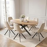 JIEXI Set di 6 tavoli da pranzo rotondi allungabili, 110 x 150 cm, finitura in rovere MDF, piano rotondo, 6 sedie in velluto, stile moderno e contemporaneo, per sala da pranzo e cucina