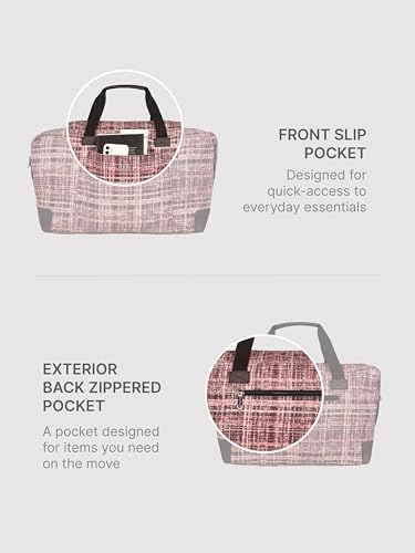 Image of ZOUK Collapsible Duffle Bag for Men and Women | Lightweight Foldable Travel Duffel Bag | Vegan Leather & Handcrafted Fabric | Water-Resistant Lining | 33L Weekend & Short Trip Bag | Cashmere Noir Pink