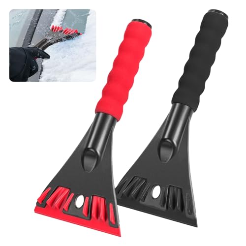 Ninonly 2 Piezas Rascadores de Hielo para Coche 2 en 1 Rascador Nieve Coche con Mango Antideslizante Rascador Hielo Coche para Descongelar y Quitar la Nieve para Parabrisas y Ventanas Negro+Rojo