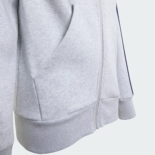 adidas Mixte Enfant Essentials Full Zip Hoodie Sweatshirt, Light Grey Heather/Dark Blue, 13-14 Years