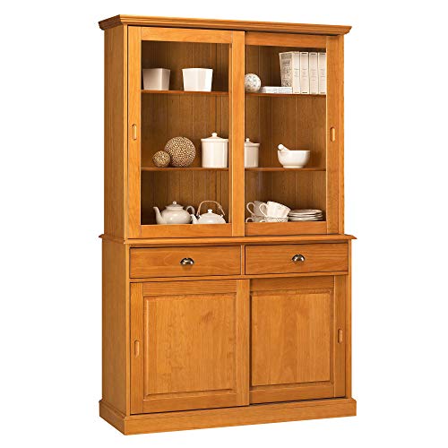 ACTUAL DIFFUSION 38844 Windsor Vaisselier Bibliothèque avec 4 Portes Coulissantes Bois Miel 42 x 120,8 x 199 cm