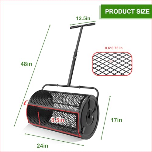 MAKEATREE 24 Inch Compost Spreader and Peat Moss Spreader, Lawn Roller for Spreading Top Soil Manure Dirt, Black by MAKEATREE - Image 2