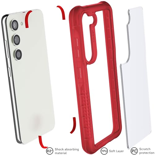 Image of Ghostek Covert Galaxy S23 Clear Phone Case with Military Grade Shockproof Protection, Non-Slip Grip, Protective Silicone Cover Designed for 2023 Samsung Galaxy S23 (6.1 inch) (Red)