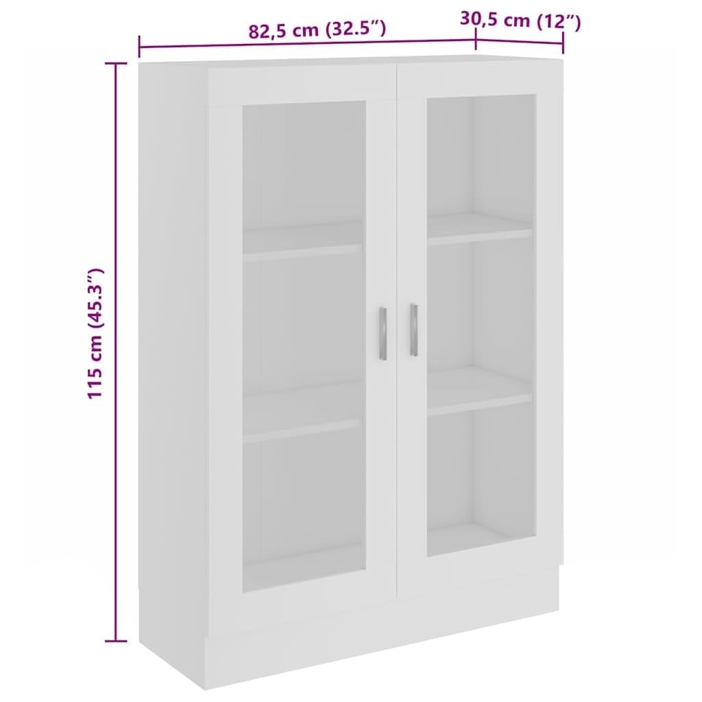 vidaXL Armadietto con Vetrina Bianco 82,5x30,5x115cm Legno Multistrato