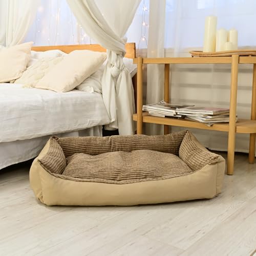 Odolplusz XXL Hundebett für große Hunde – Hundekissen – Hundebett Ergonomisches Hundesofa für maximalen Komfort (Beige aus Cord, L 100 x B 70 x H 19 cm)