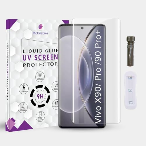 Image of Advanced HD+ UV Tempered Glass Screen Protector For Vivo X90 /X90 Pro (6.78 Inch, Pack of 1) Full Adhesive UV Curved Screen Guard, Case Friendly with installation kit