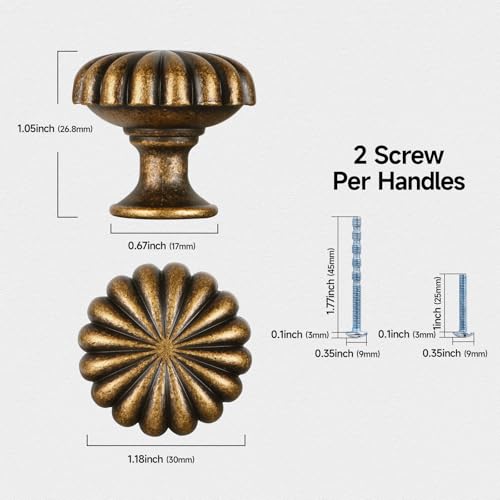 FAPUAL 10 Pack Antique Brass Cabinet Knobs for Kitchen Cabinets and Dresser Drawers，Zinc Alloy Hardware Handles Pulls，Vintage Cupboard Drawer Knob by FAPUAL - Image 2