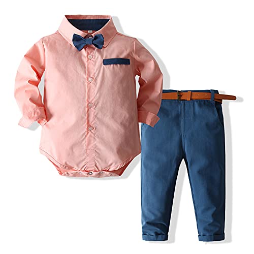 Kimocat Baby Boys Clothes Sets Long Sleeve and Pants Gentleman Outfit Suits (Pink, 12-18 Months)