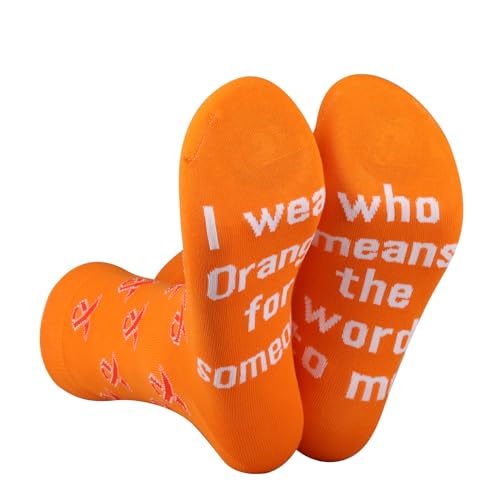 LEVLO 1 Pair Multiple Sclerosis Inspired Gift I Wear Orange for Someone Socks Awareness Orange Ribbon MS Awareness Gift