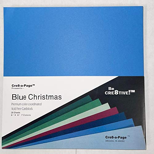 Cre8-a-Page 8x8 Blue Christmas Cardstock Multi-Color Pack, 28 Sheets, 7 Colors Card Stock