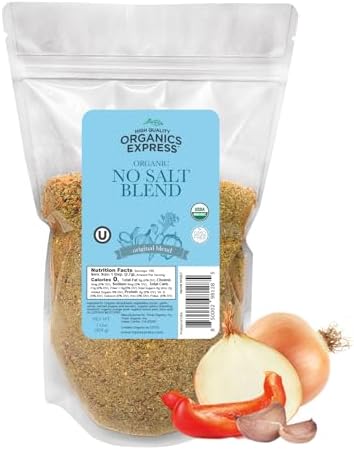 Organic No Salt All Purpose Seasoning, Salt Substitute, 100% Sodium Free, No MSG, Non-GMO, Kosher โ Great on Vegetables, Chicken, Fish, Salads, Eggs, Rice & Pasta, 1 lb