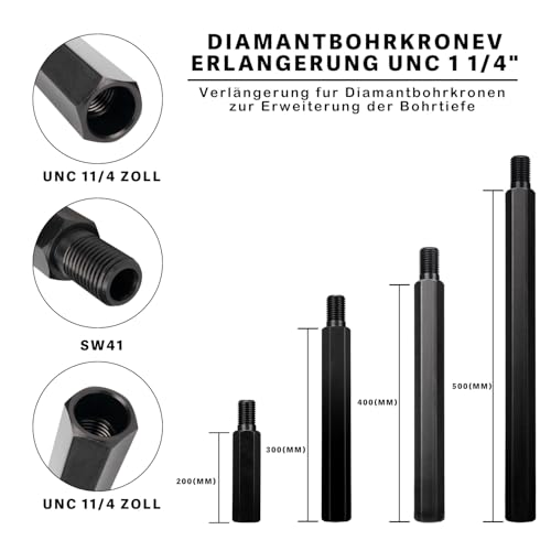 Bohrkronen Verlängerung 300 mm mit Anschluss 1 1/4 Zoll UNC für Bohrkrone, Kernbohrer, Diamantbohrkrone（300mm)