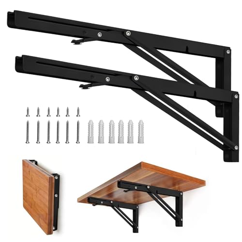 Image of Storystore Folding Shelf Brackets - 22 Inch Heavy Duty Metal Collapsible Shelf Bracket for Bench Table, Shelf Hinge Wall Mounted Space Saving DIY Bracket, Max Load: 150 lb (2 PCS, Black)