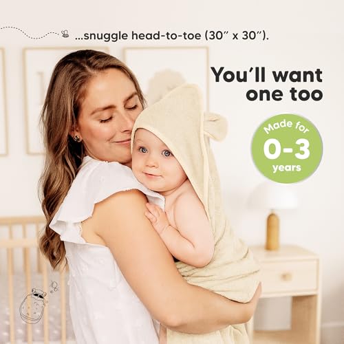 Image of KeaBabies 2-Pack Hooded Baby Towels for Newborn - 30x30 Soft & Absorbent Viscose From Bamboo Baby Bath Towels with Hood for Infant, Toddler,Kids,Boys Girls,Newborn Bath Essentials (Rose Ivory, Petite)