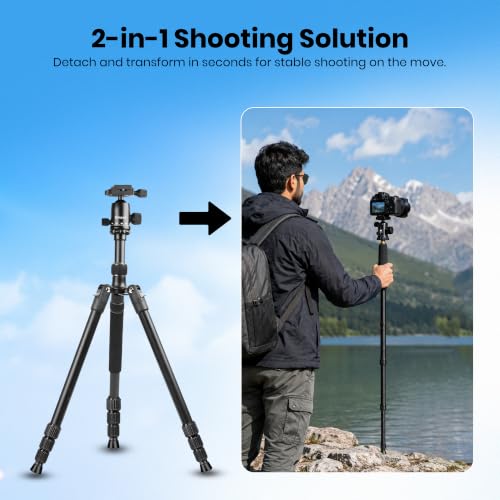 Image of Simpex 450 (64 inch) All-in-One Professional Tripod | Convertible Monopod | Lightweight Aluminium Body | 3-Section Legs | 10kg Load Capacity | Camera & Video Shooting Stand(Black)